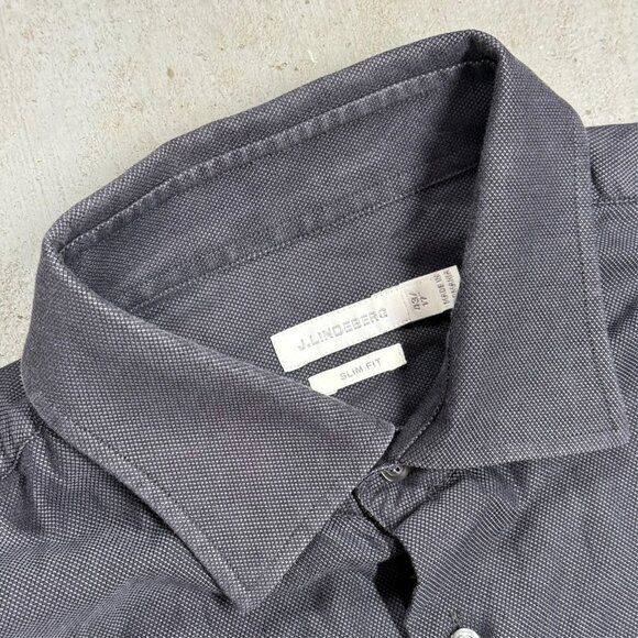 $250 J. Lindberg Slim Fit Dress Shirt Oxford Textured Fabric Navy Blue 43 17 XL - Picture 6 of 7